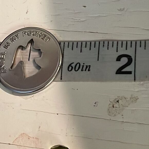 1” silver tone round coin w/Angel shape cut out “Angel in my pocket” - Picture 11 of 12